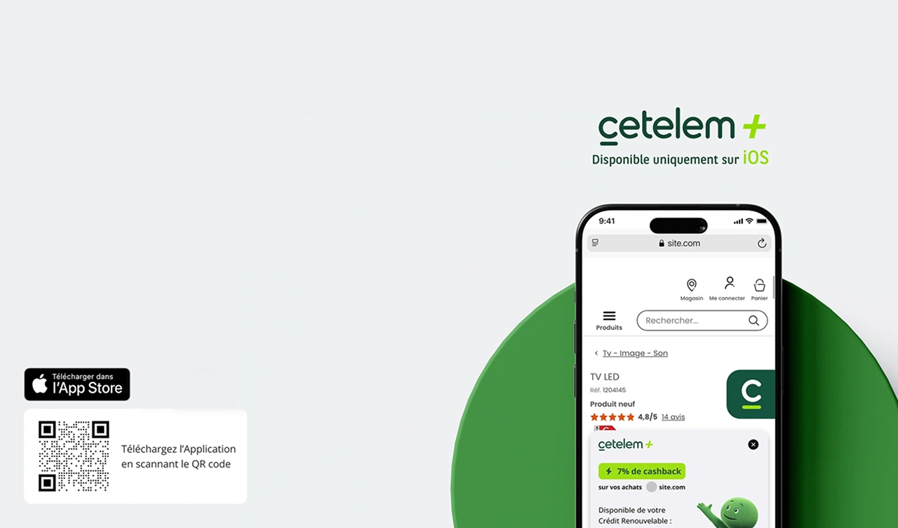 Cetelem +, disponible uniquement sur IOS, télécharger l'application en scannant le QR code