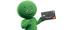 Mascotte Cetelem tenant une carte Cpay dans la main